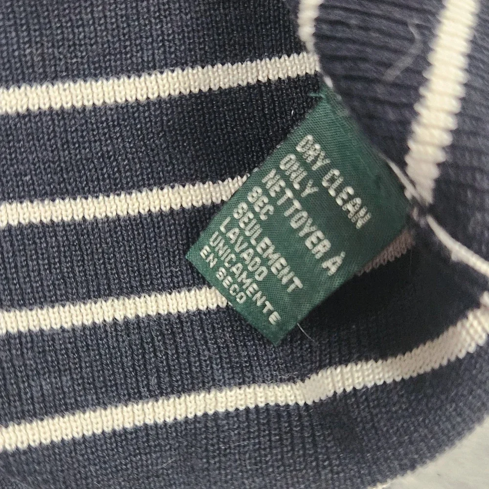 LRL Ralph Lauren Silk Navy White Striped Cardigan Sweater S Quiet Luxury Nautica